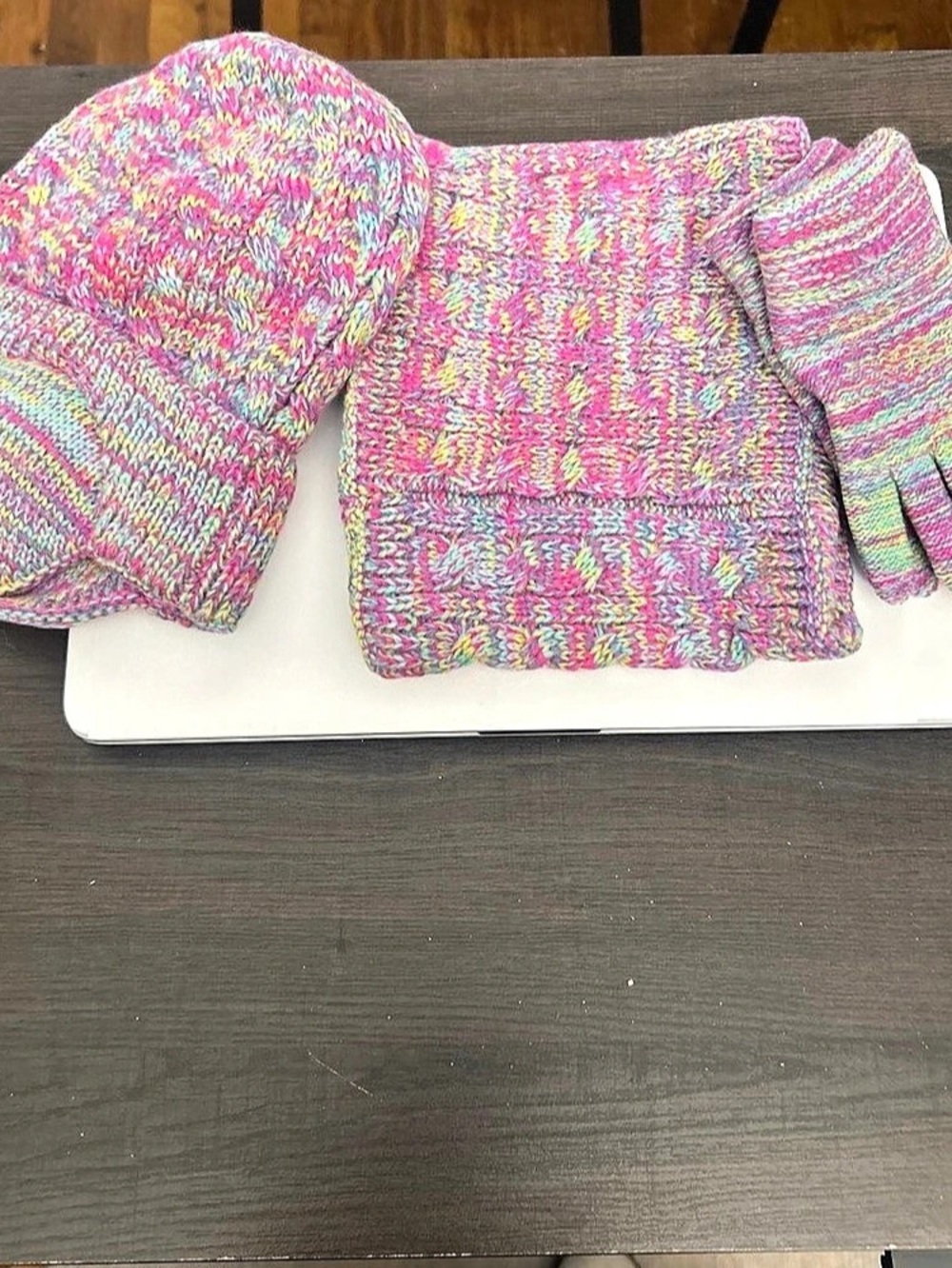 Knit Hat Scarf & Gloves Set in Pink & Purple